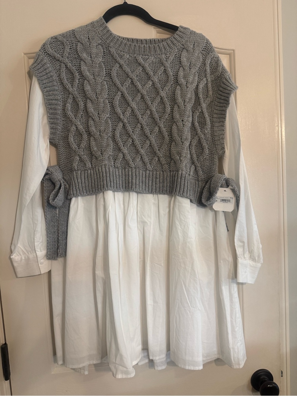 NWT - Altar'd State Gray Cable Knit Vest Dress with White Sleeves and Bottom